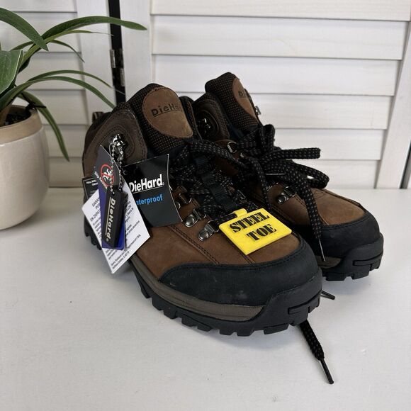 New DieHard Hiker Steel Toe Work Boots Brown Black Lace Up Leather Mens Size 8 D - Picture 3 of 10
